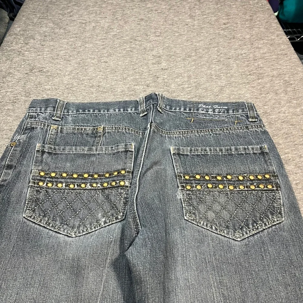 Phat Farm Mens 38x30 Studded Quilted Pocket Relaxed Fit Jean Blue Y2K Streetwear